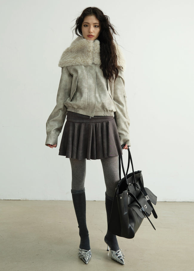 Retro Ballet PU Jacket with Fur Hood Main Image