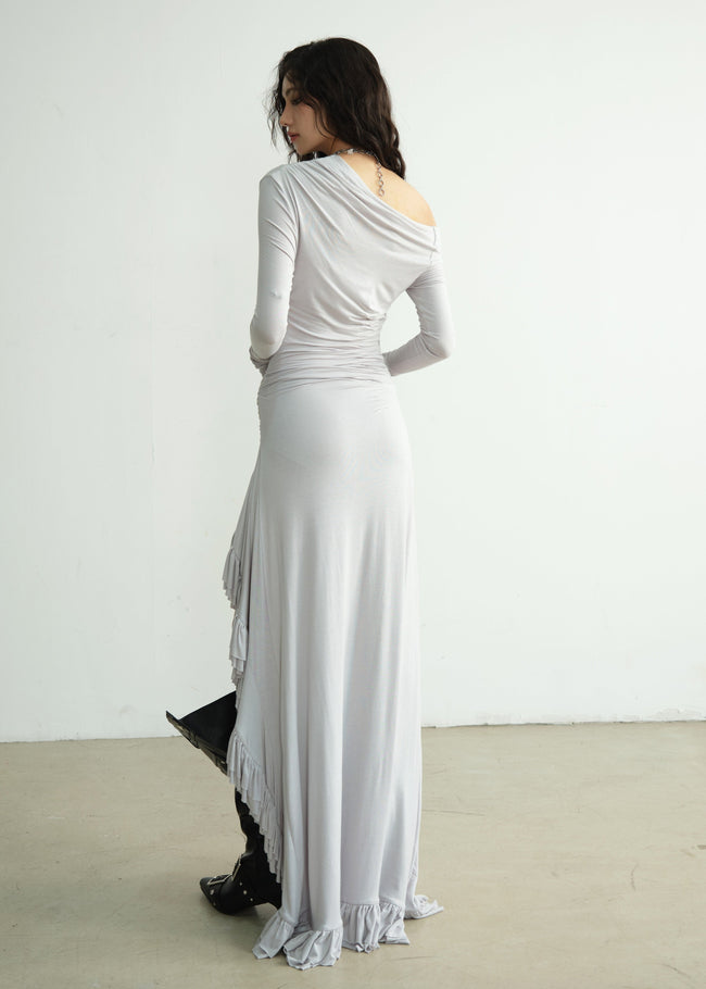 Royal Gray Off-Shoulder Lace Gown Main Image
