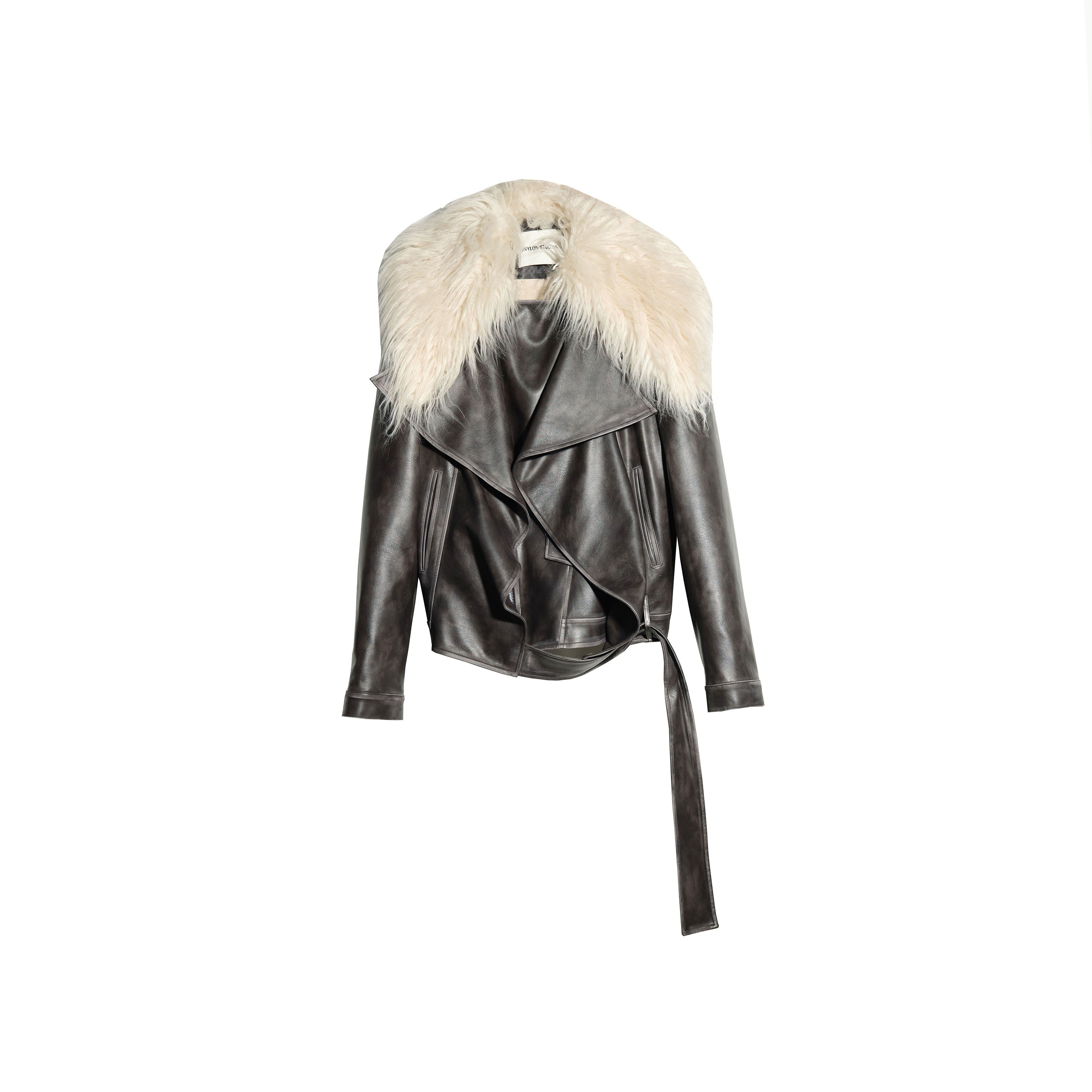 Long Fur Collar Rock-Inspired PU Jacket