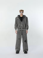 【24s March.】Destroyed Washed Distressed Hooded Cardigan Baggy Pants Suit