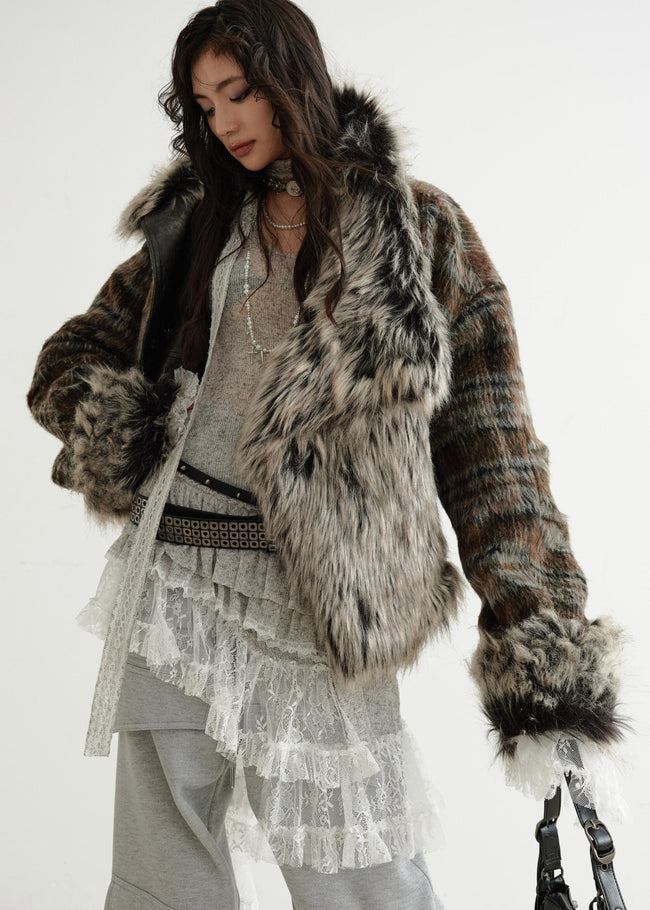 Dark Rock Plaid PU Two-Way Jacket Hover Image
