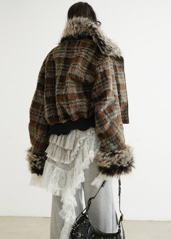 Dark Rock Plaid PU Two-Way Jacket Main Image