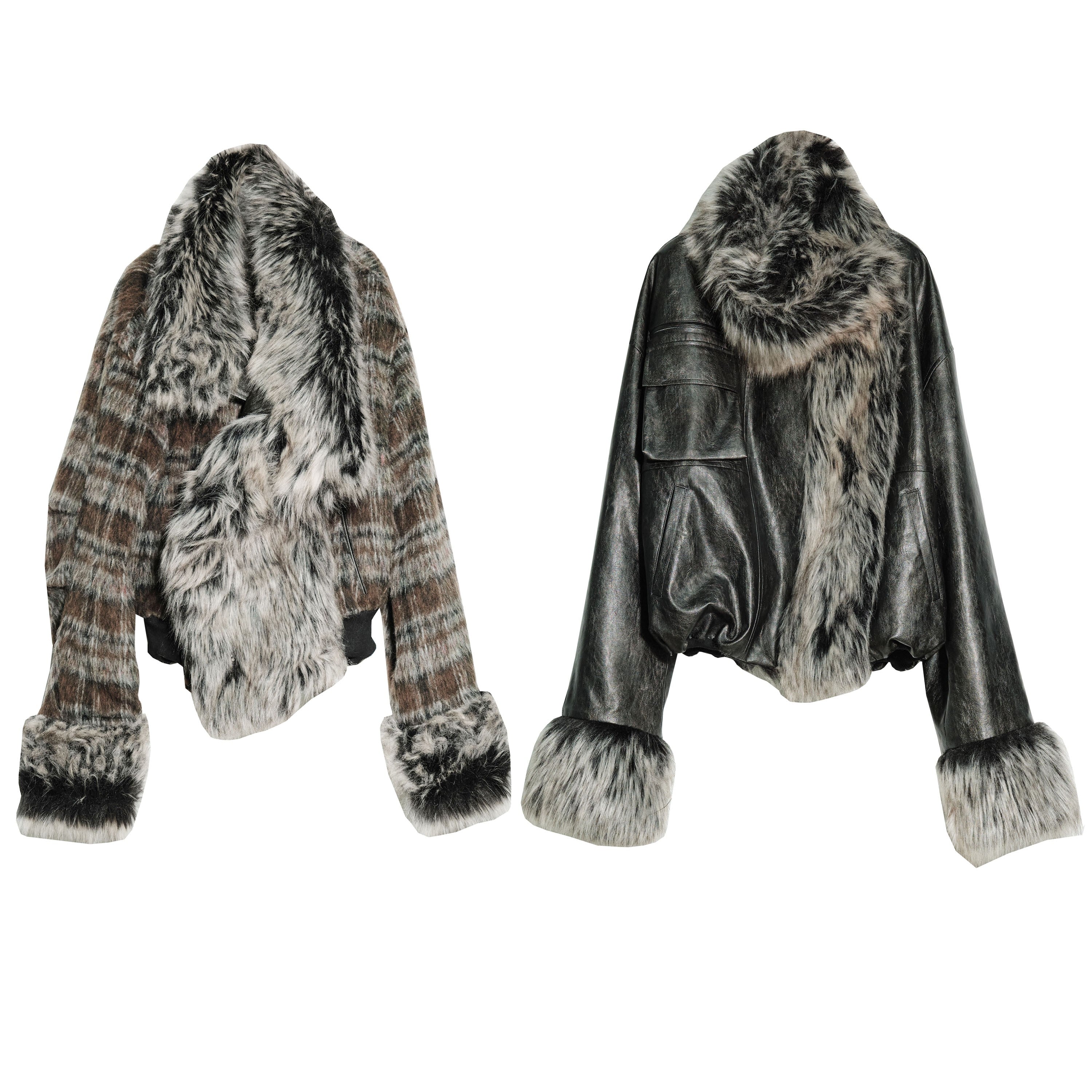 Dark Rock Plaid PU Two-Way Jacket