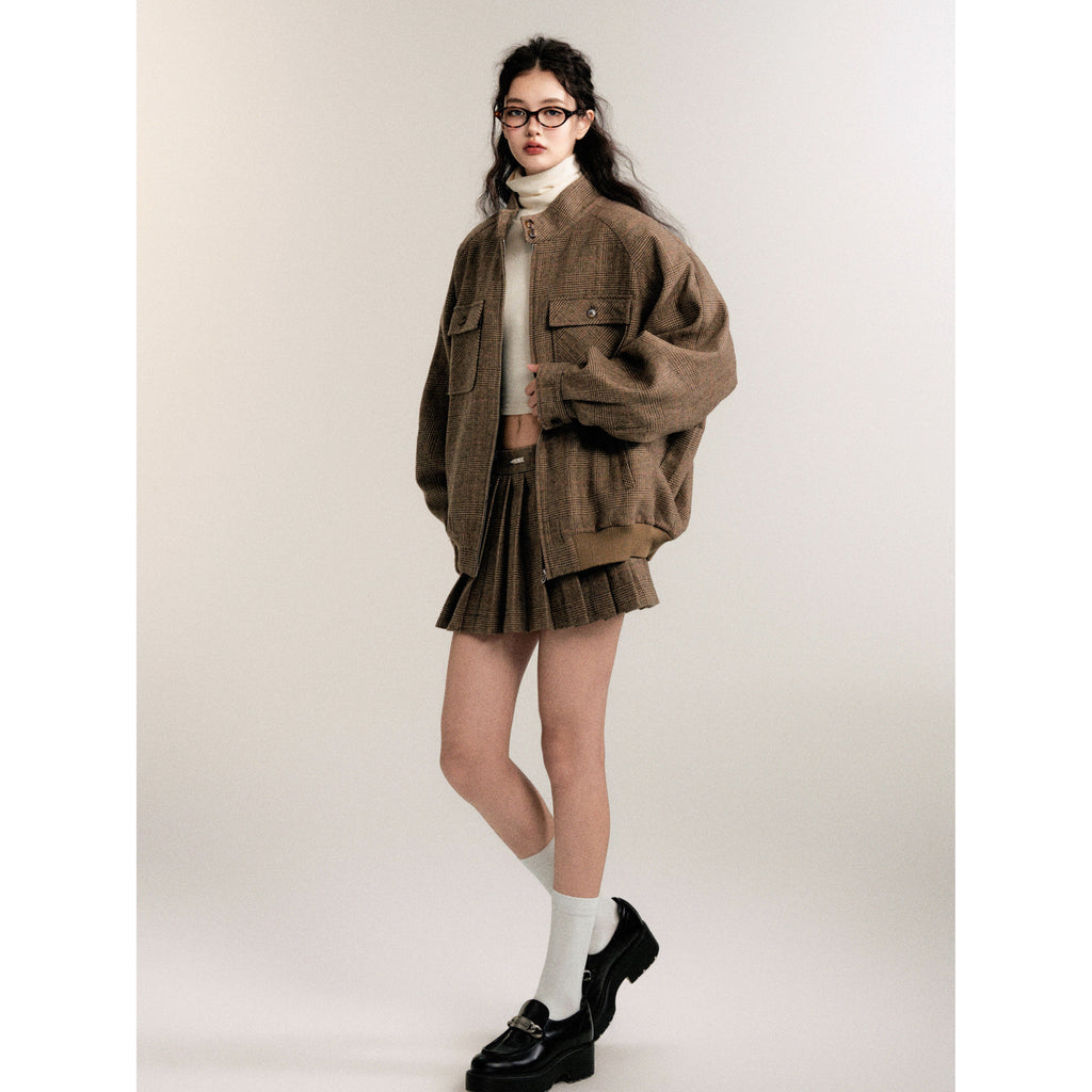 Retro College Wool Skirt Suit