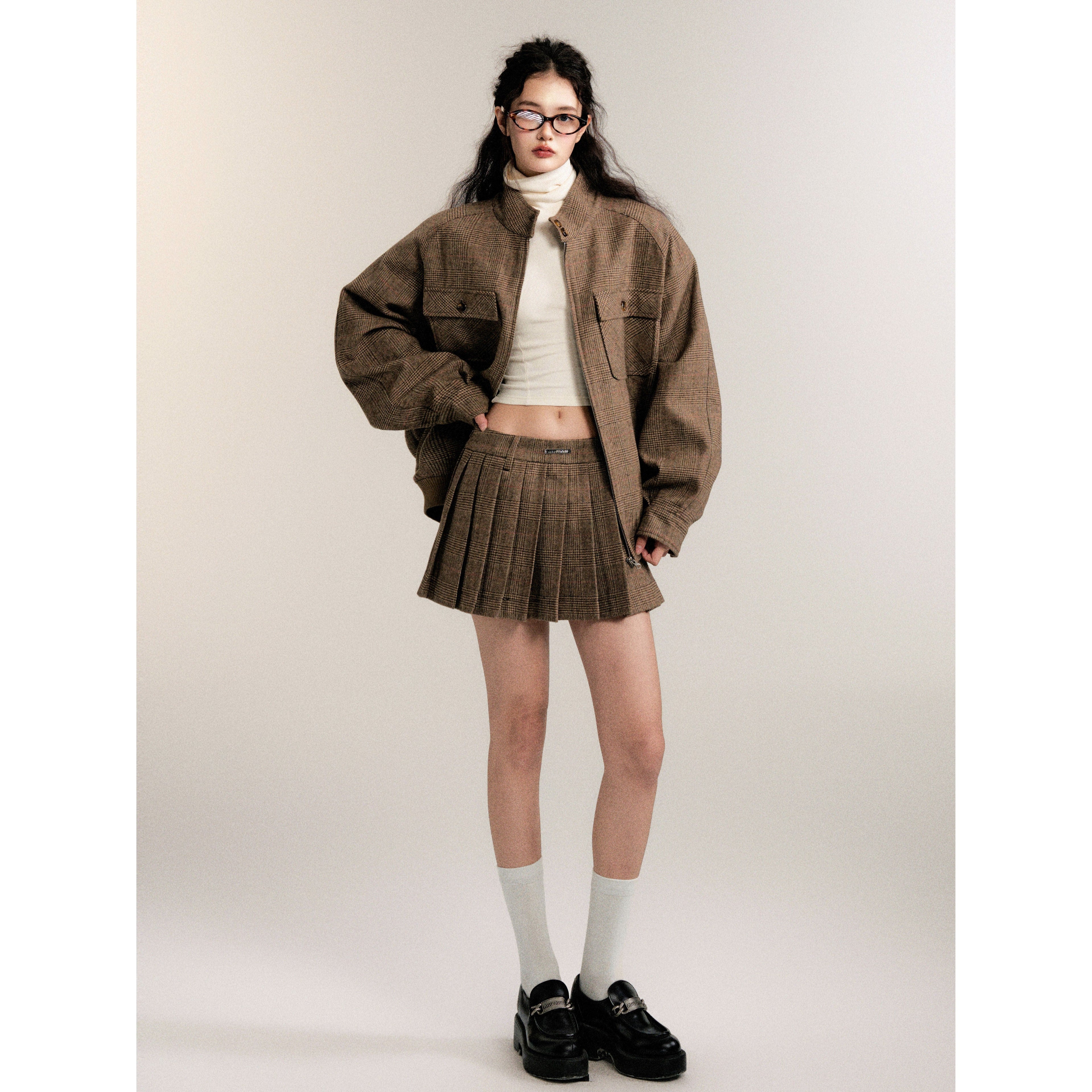 Retro College Wool Skirt Suit