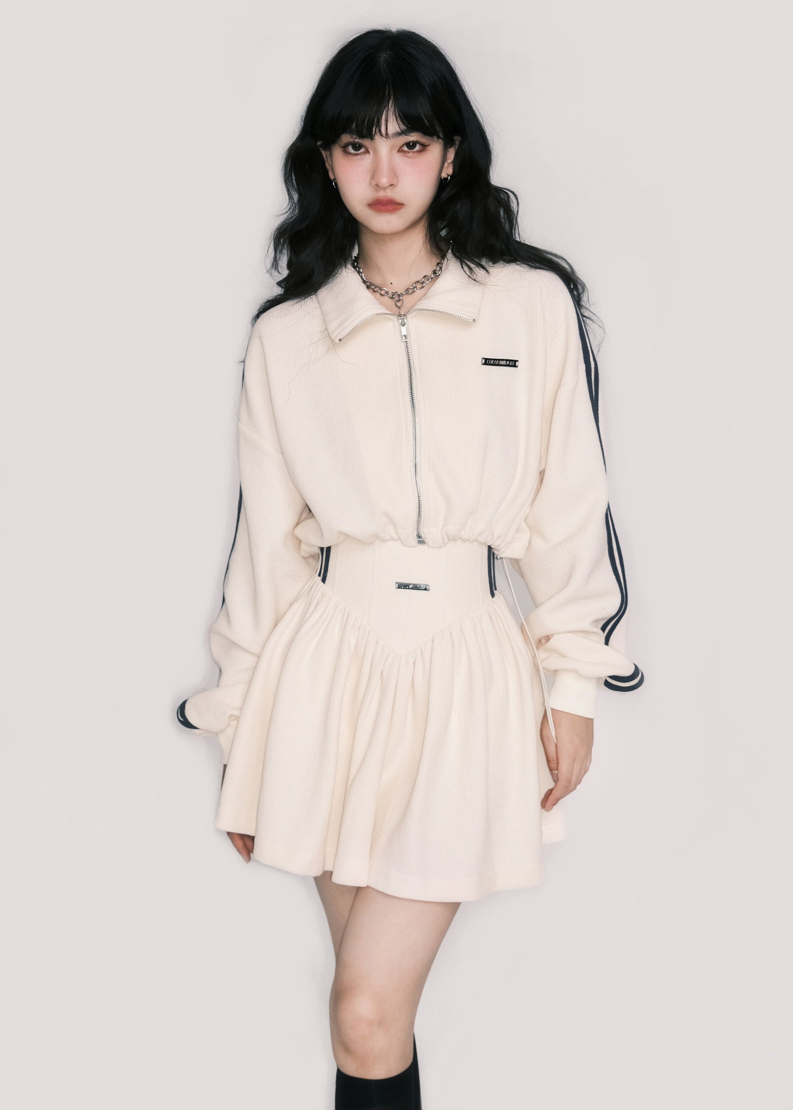 Tennis Waffle Sweatshirt Skirt Set