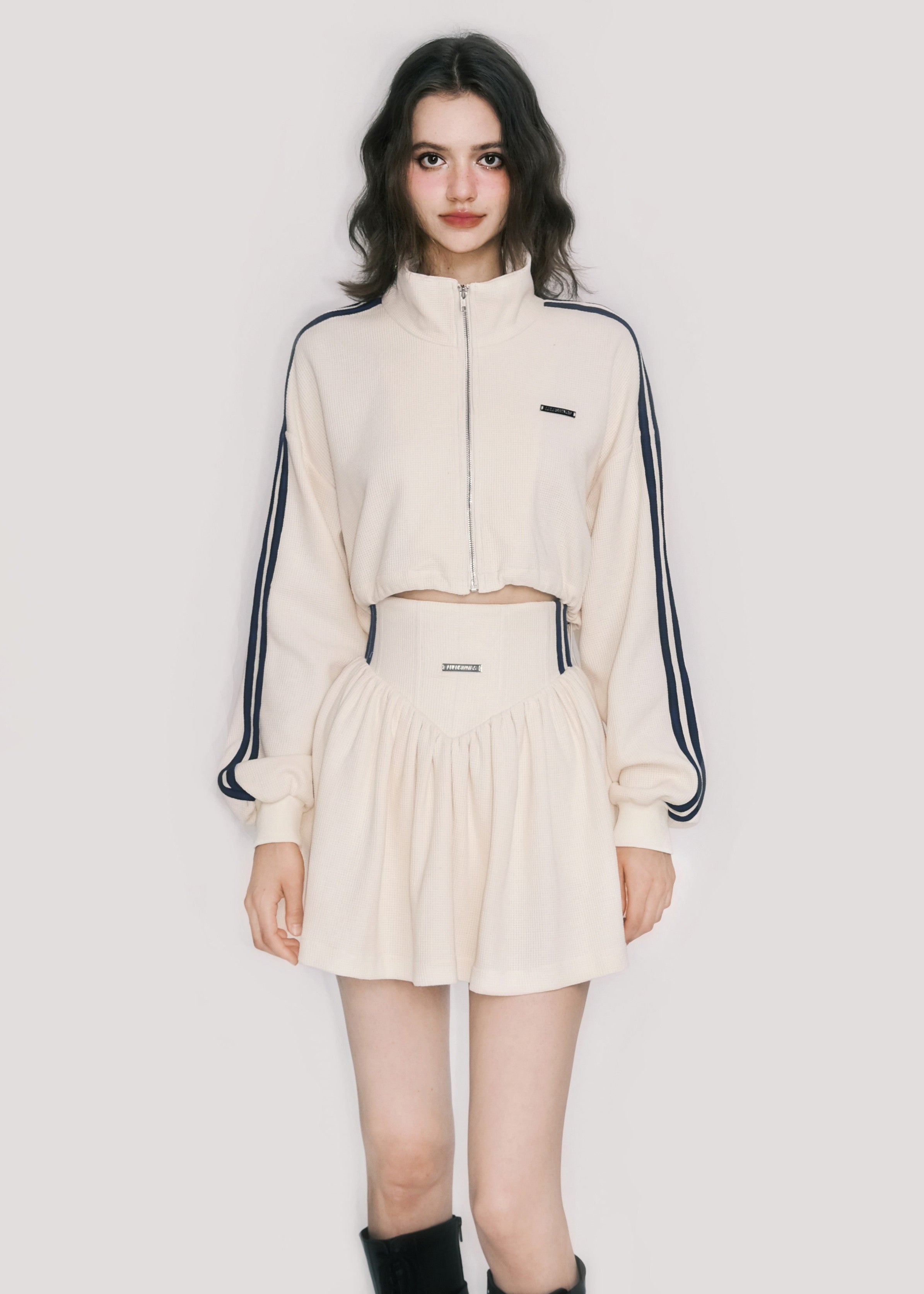 Tennis Waffle Sweatshirt Skirt Set