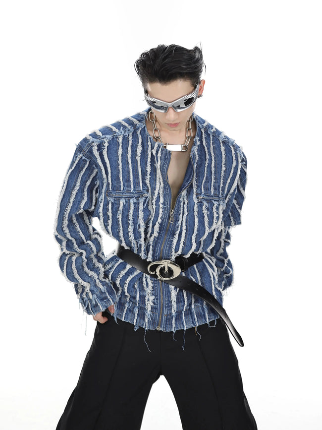【23s Jun.】Fringed Shoulder Padded Denim Jacket Main Image