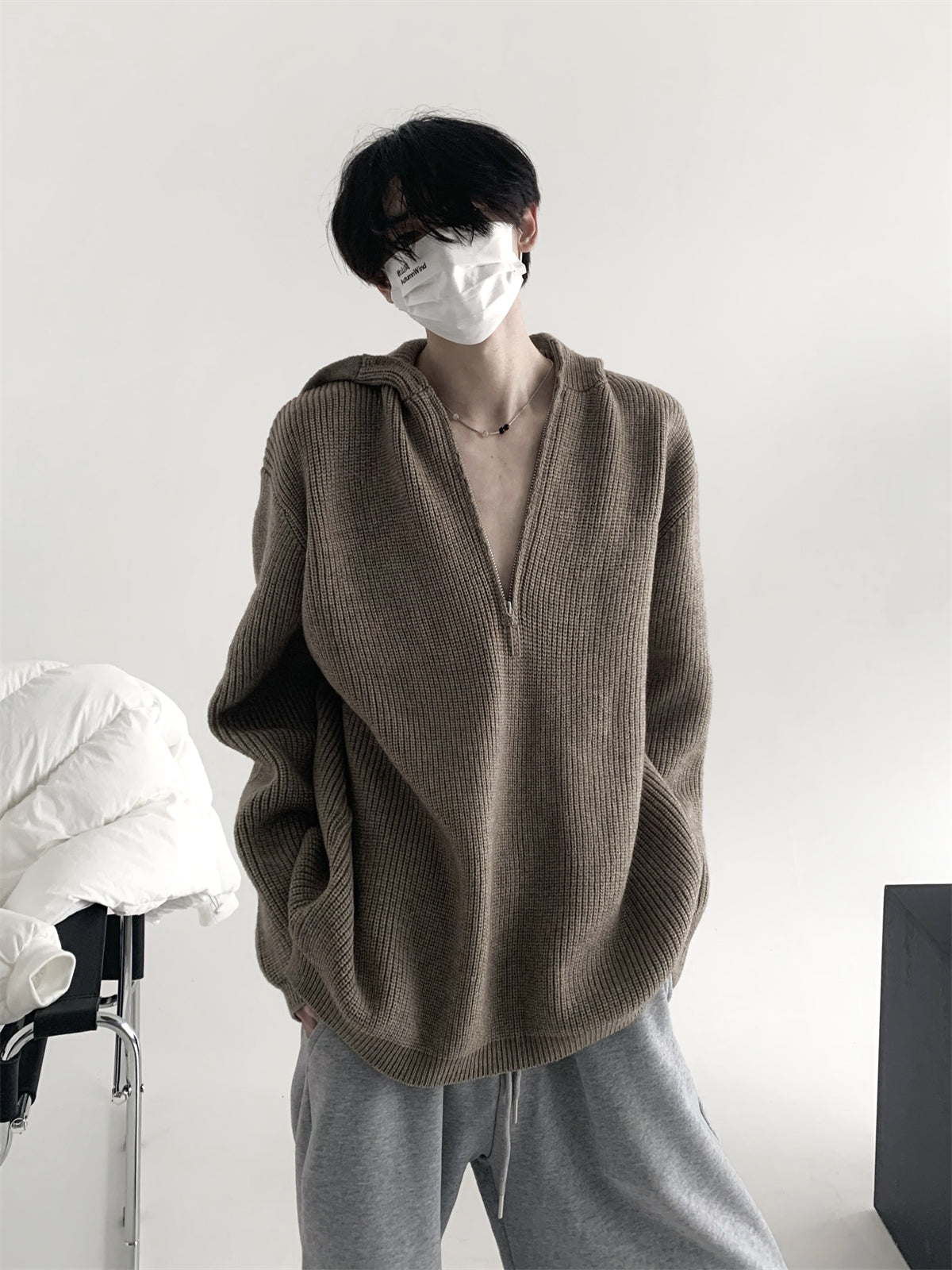 【23s November.】Half-zip Hooded Knitted Sweater