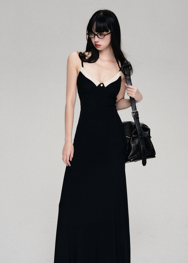 Black Mesh V-Neck Slip Dress Hover Image