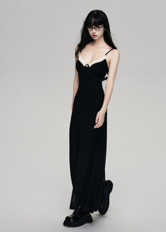 Black Mesh V-Neck Slip Dress Main Image