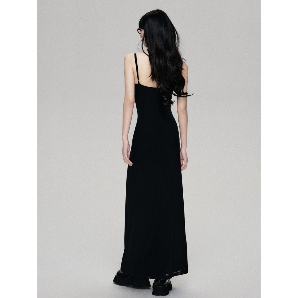 Black Mesh V-Neck Slip Dress