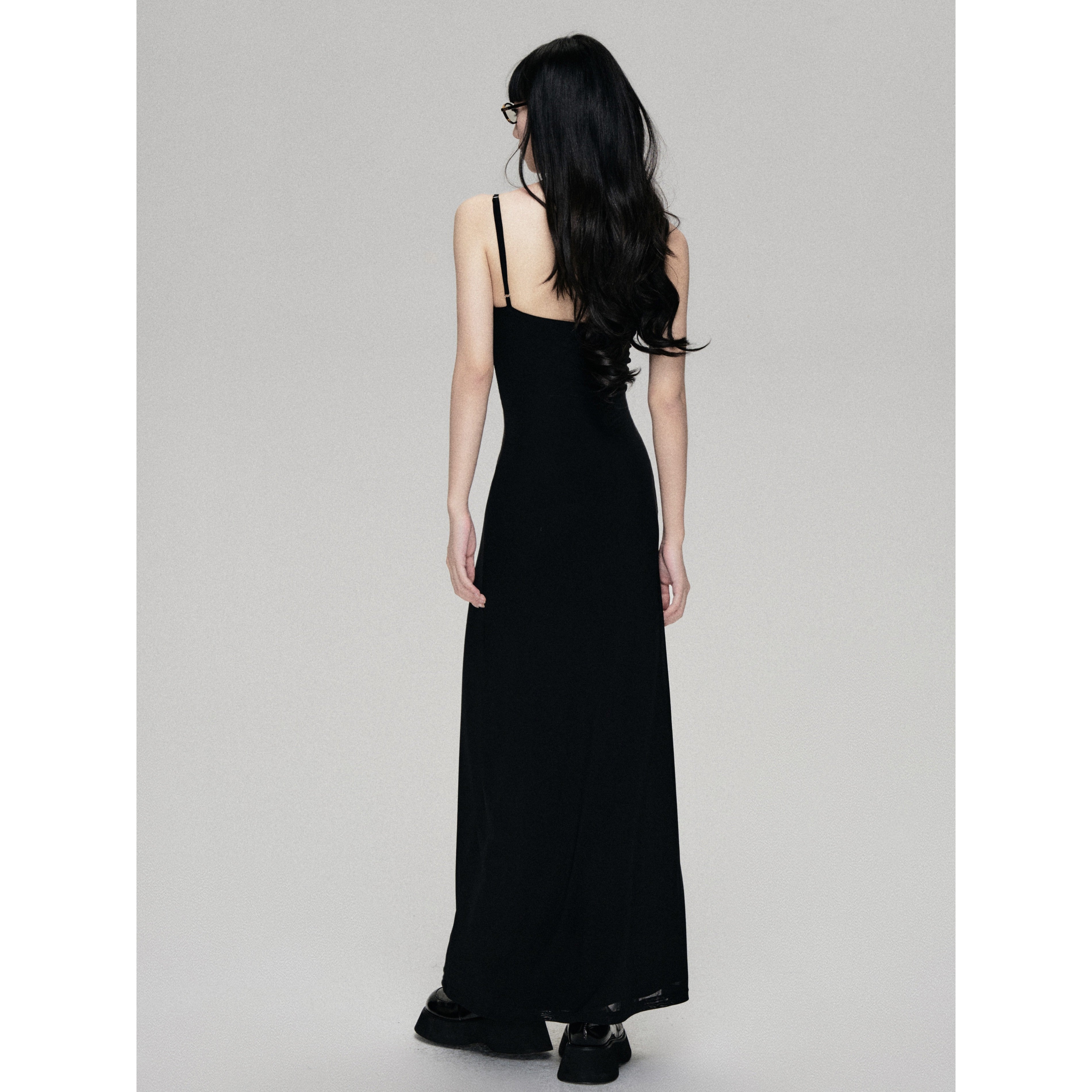 Black Mesh V-Neck Slip Dress