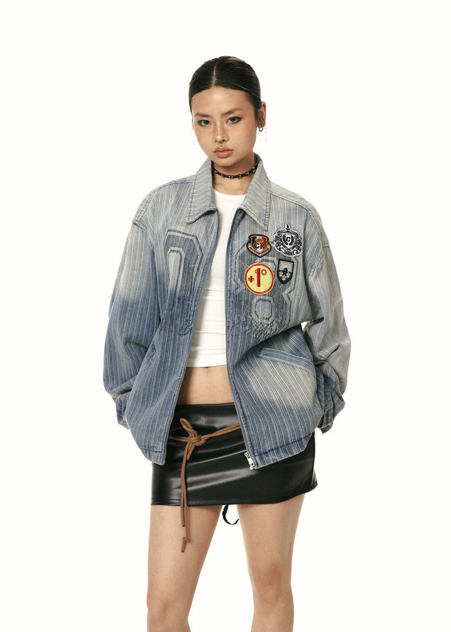 Embroidered Badge Denim Jacket Hover Image