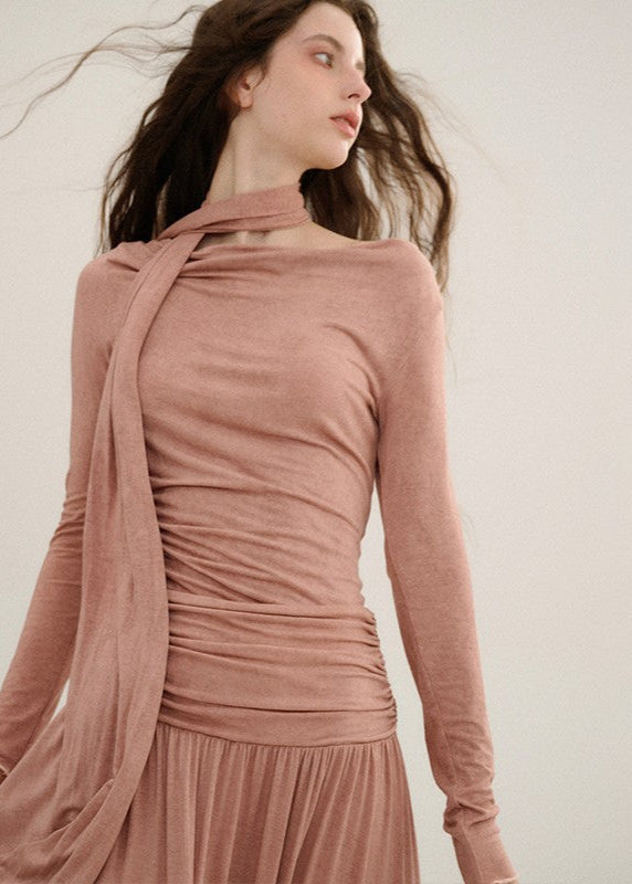 French long-sleeved knitted skirt dress
