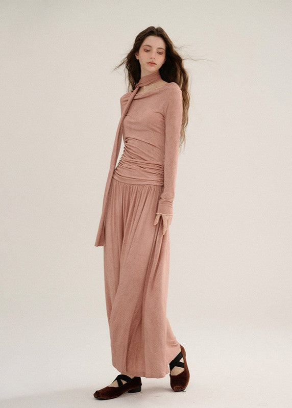 French long-sleeved knitted skirt dress