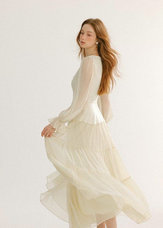 White Autumn Long Dress Hover Image