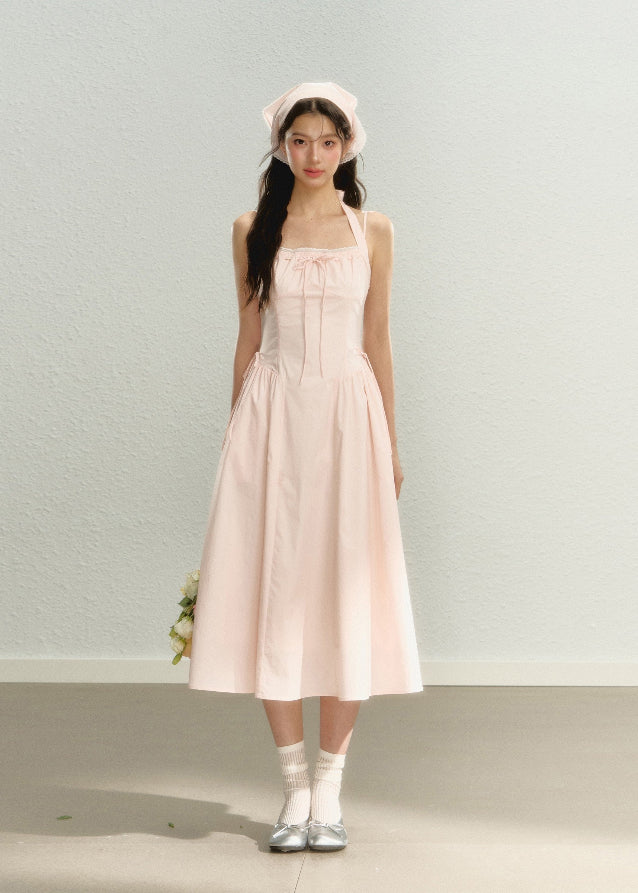 Halter neck waist suspender dress