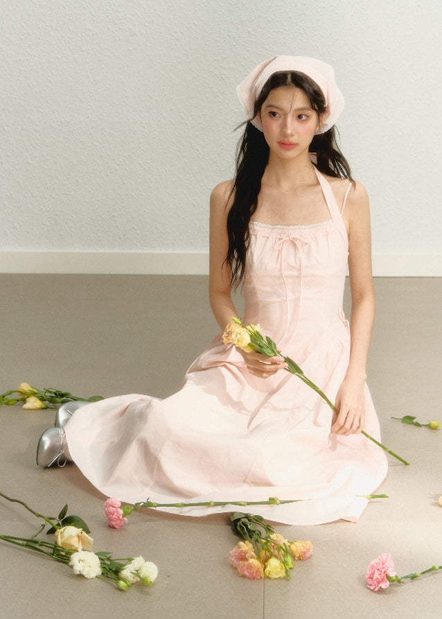 Halter neck waist suspender dress