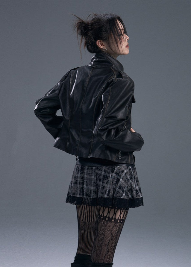 Distressed Slim Moto Leather Jacket