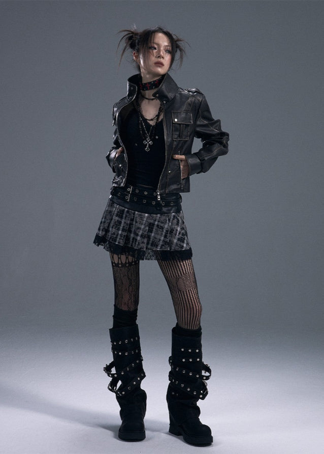 Distressed Slim Moto Leather Jacket