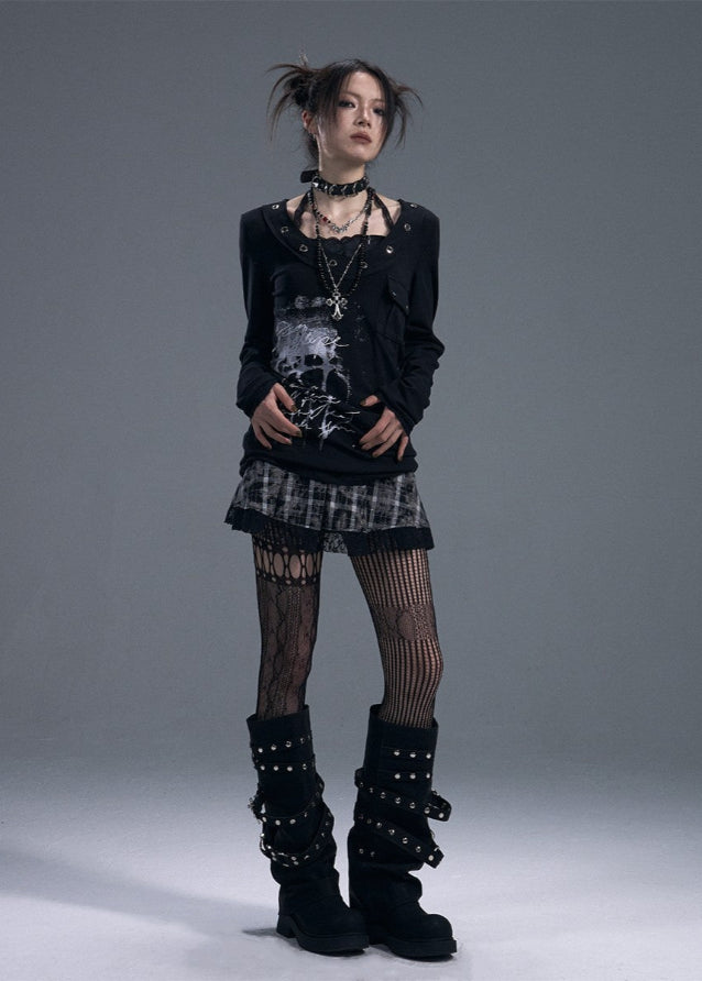 Fake Two-piece Printed Long-sleeved T-shirt