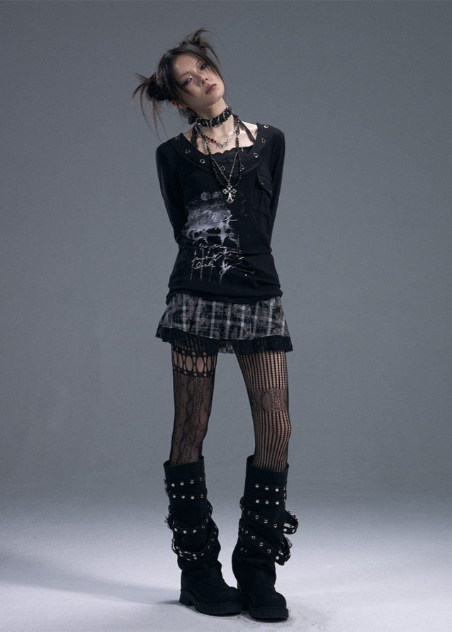 Fake Two-piece Printed Long-sleeved T-shirt