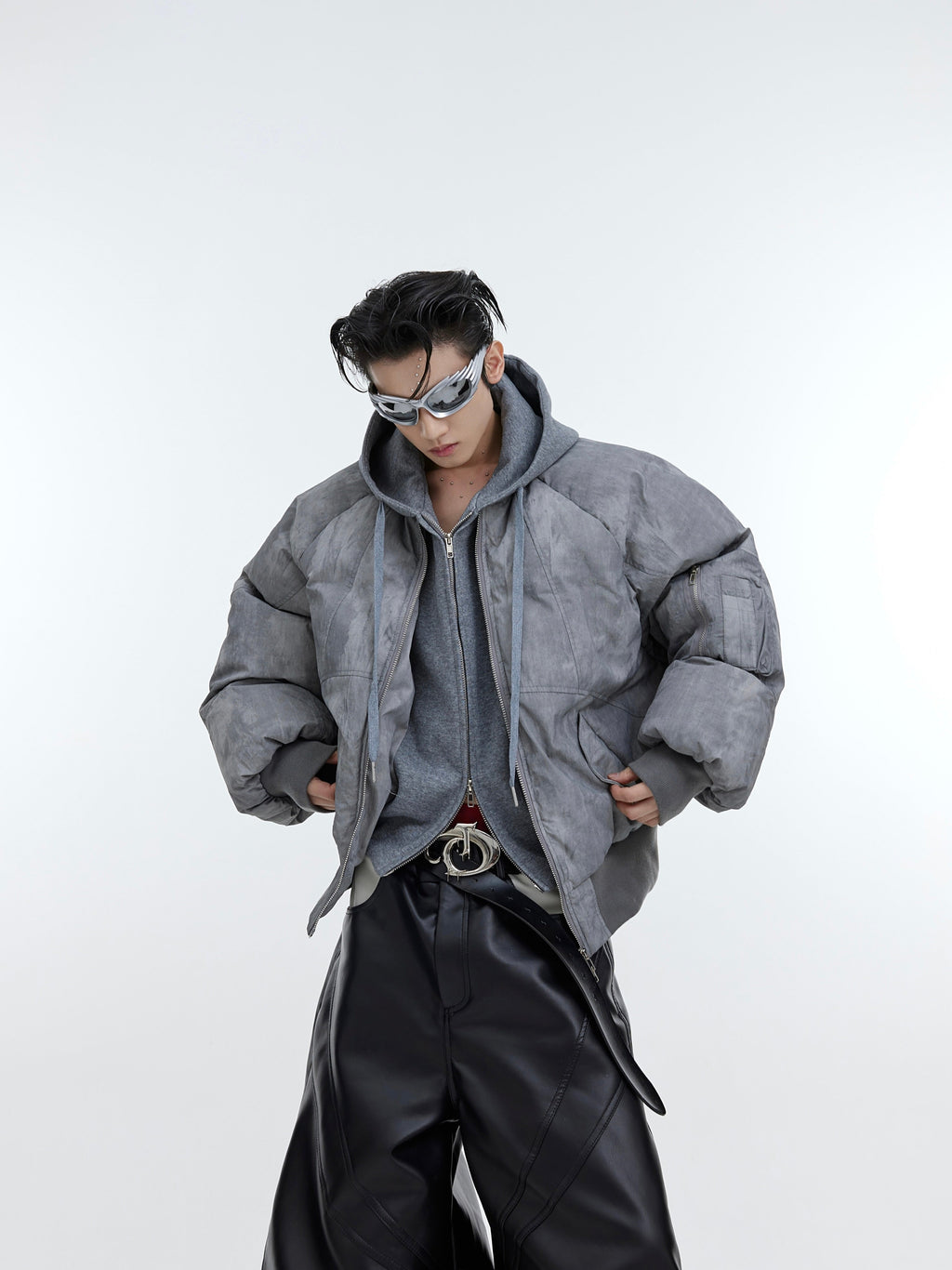【23s November.】Distressed Mock Two-piece Design Sweatshirt Patchwork Cotton Jacket
