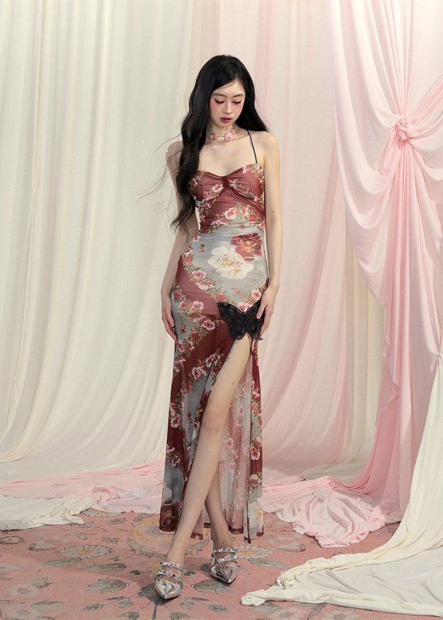 Chiffon Halter Mermaid Dress Hover Image