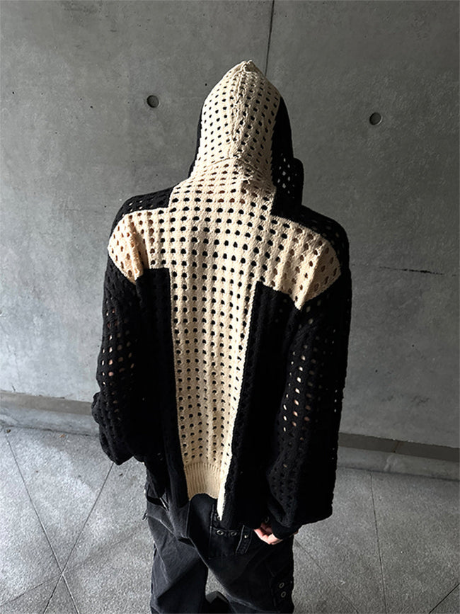【24s Oct.】Cross-cut Woolen Hooded Drop-shoulder Loose Sweater Hover Image