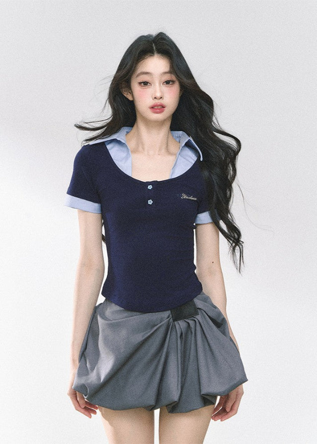 Fake Two Shoulder Short sleeved T-shirt Top