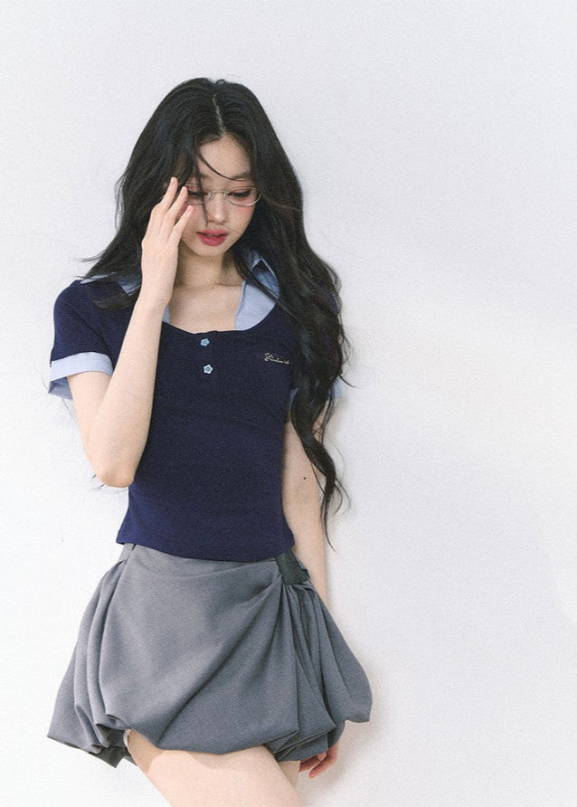 Fake Two Shoulder Short sleeved T-shirt Top