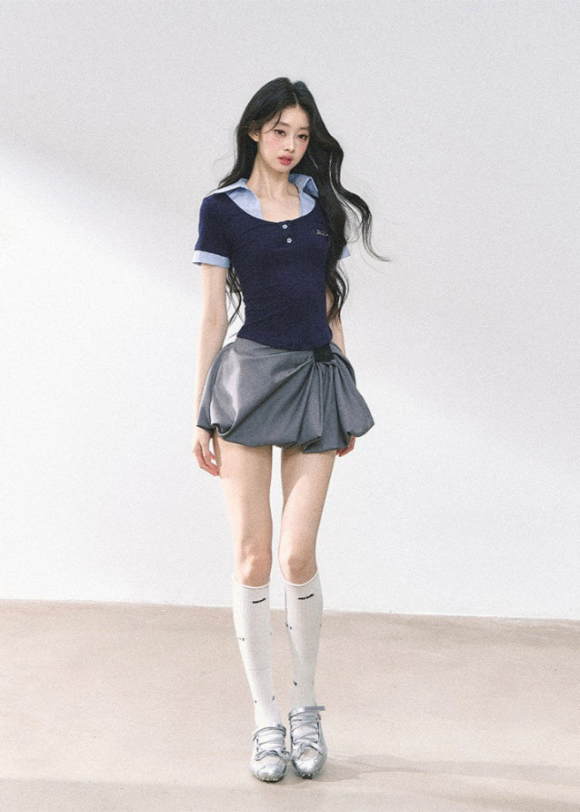 Fake Two Shoulder Short sleeved T-shirt Top