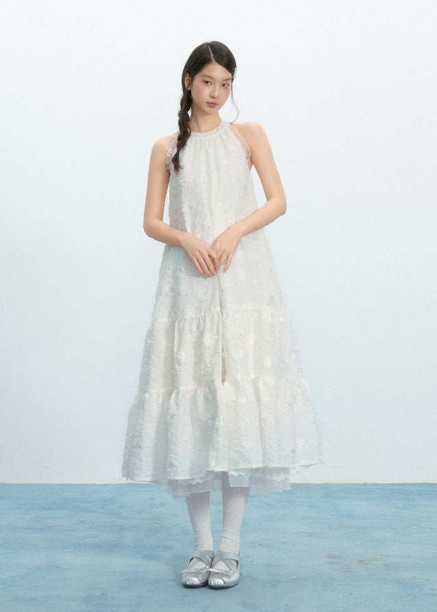 Textured Jacquard Tassel Halter Long Dress Hover Image