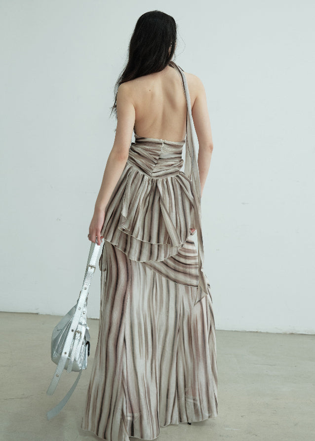 Textured Print Deep V Two-Piece Dress Set