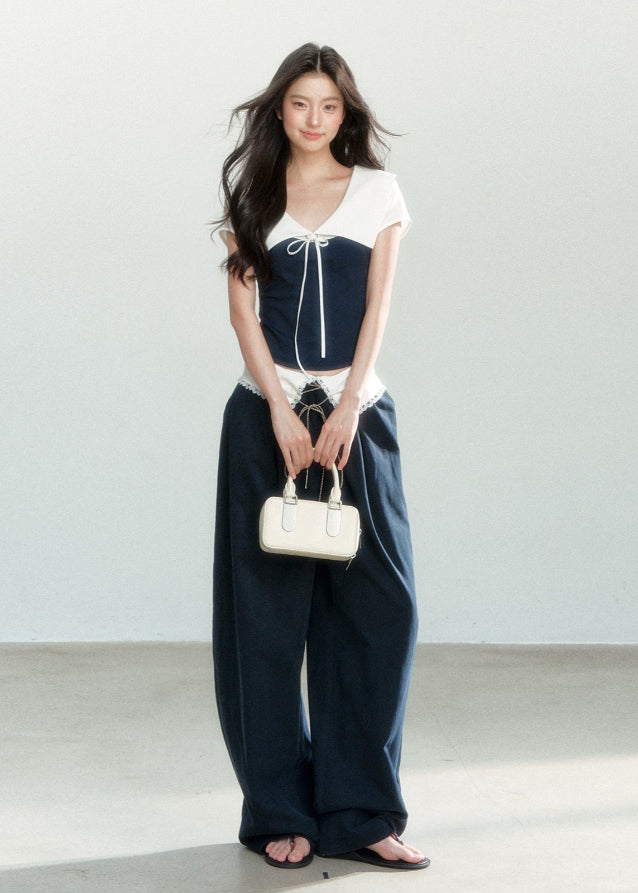 Lace-Waist Wide Leg Pants Main Image