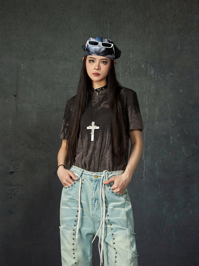 【25s Mar.】High Street Distressed Printed Elastic T-Shirt Main Image
