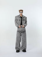 【24s March.】Retro Distressed Simple Denim Suit