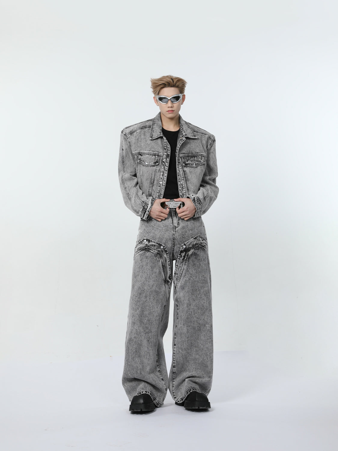 【24s March.】Retro Distressed Simple Denim Suit