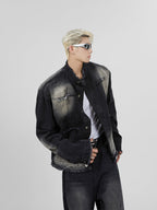 【23s November.】Distressed Brushed Stand Collar Denim Jacket