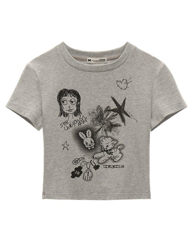 Graffiti Printed Round Neck Short Sleeve