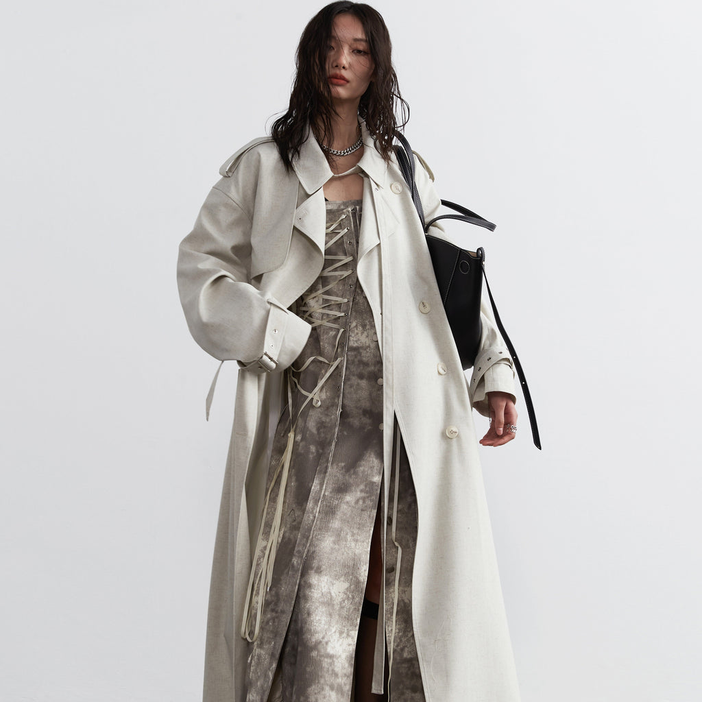Minimalist Lime White Long Trench Coat