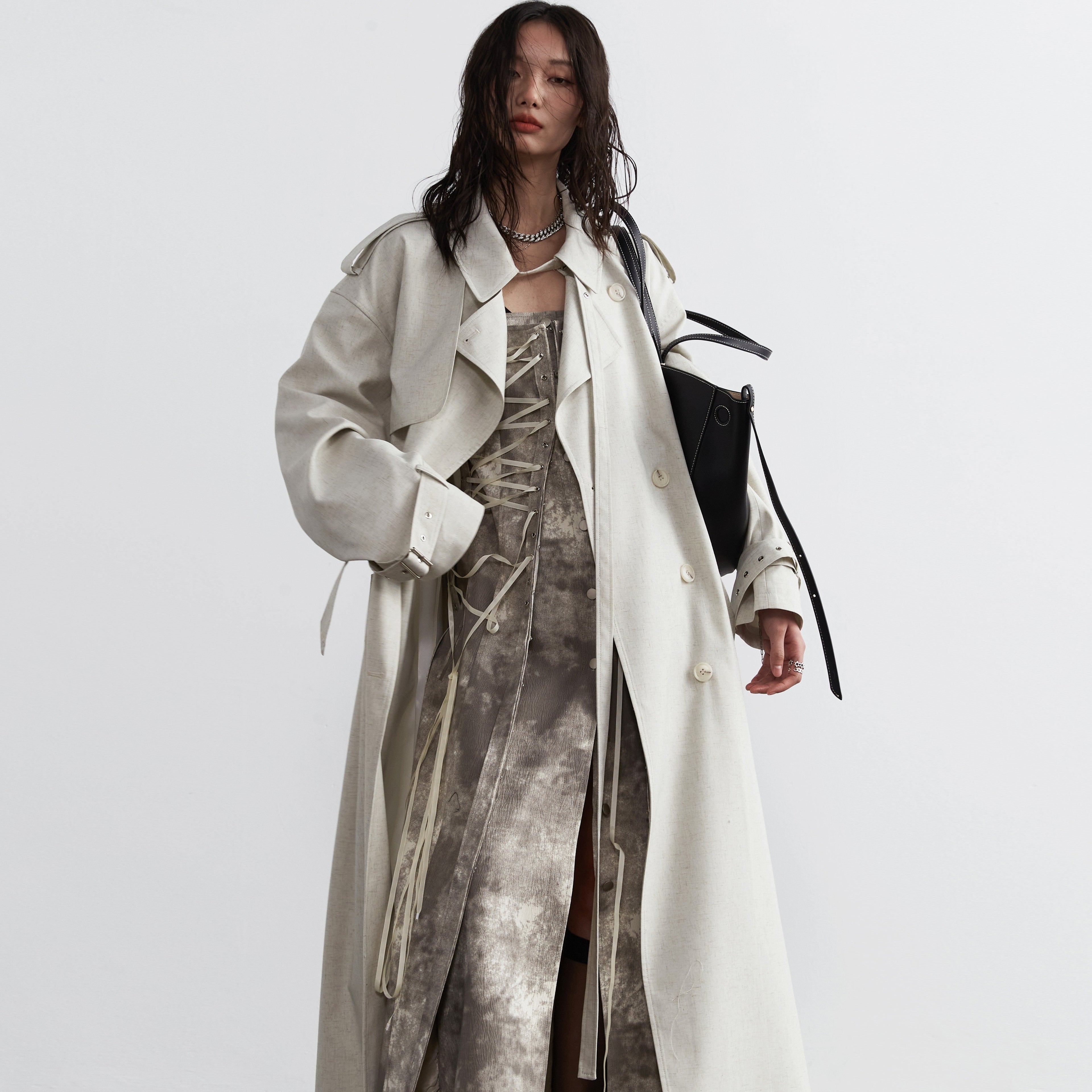 Minimalist Lime White Long Trench Coat