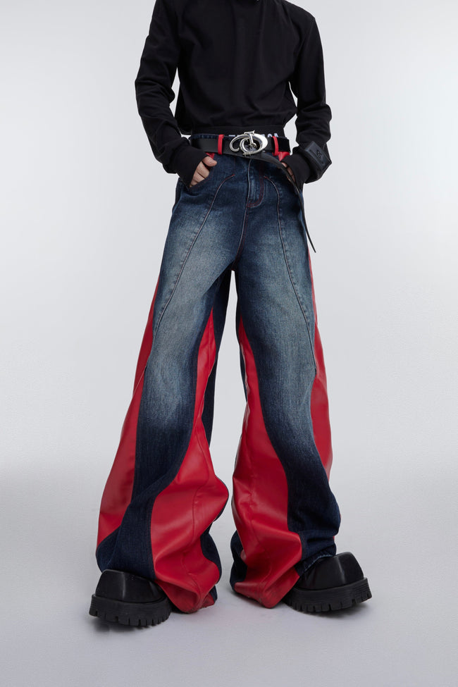 【25s Jul.】Washed Patchwork Contrasting Jeans Hover Image