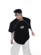 【25s Apr.】Shoulder Pad Round Neck T-shirt with Zipped