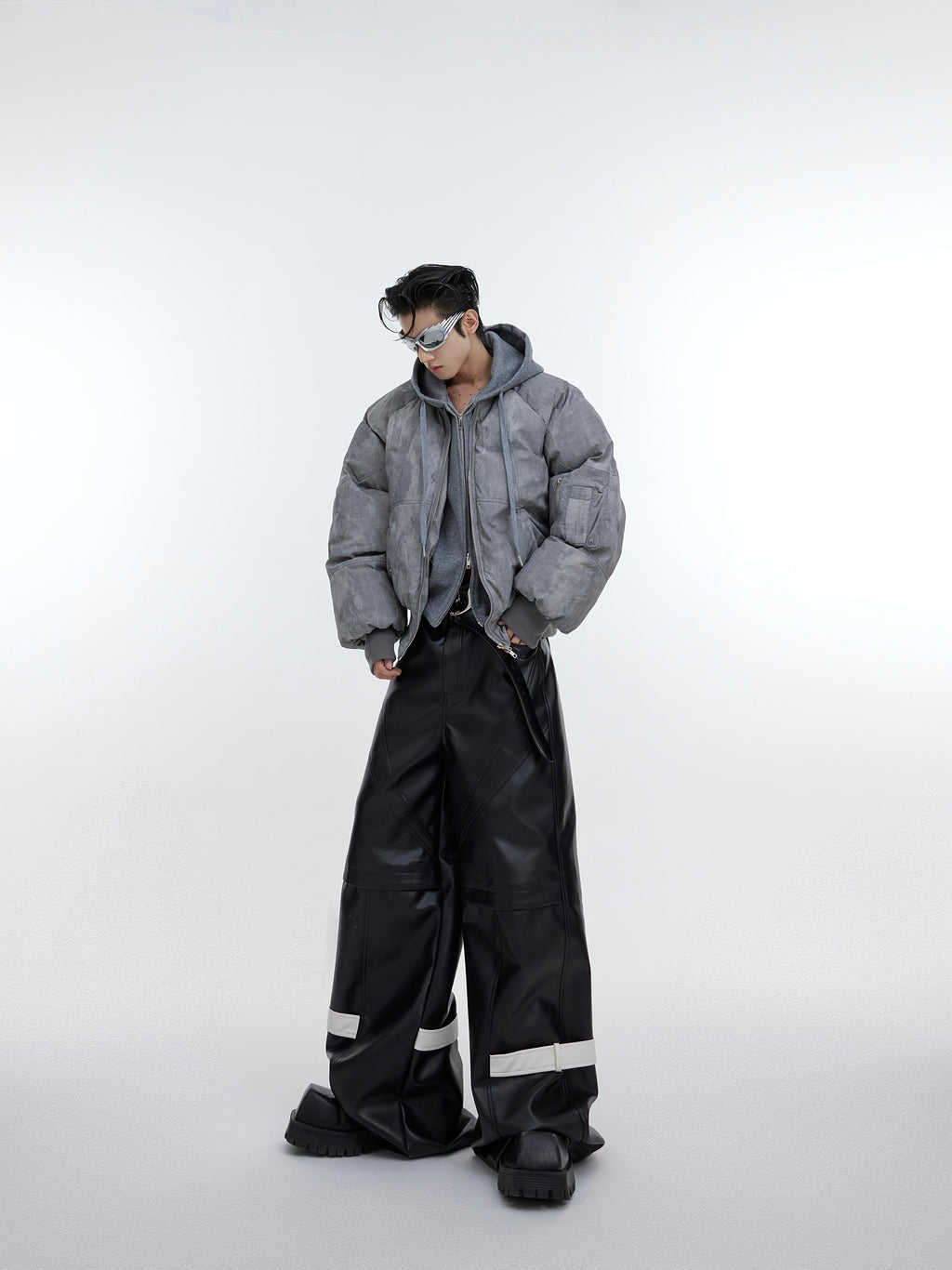 【23s November.】Distressed Mock Two-piece Design Sweatshirt Patchwork Cotton Jacket