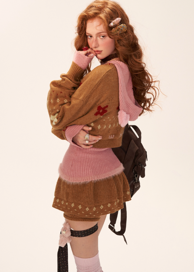 Star Flower Knit  Lazy Crop Sweater Drop