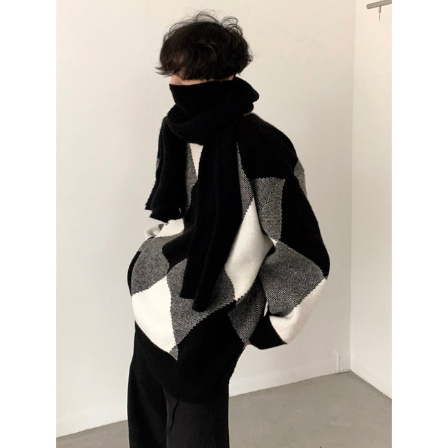 【23s November.】Black and White High-end Design Turtleneck Sweater Hover Image