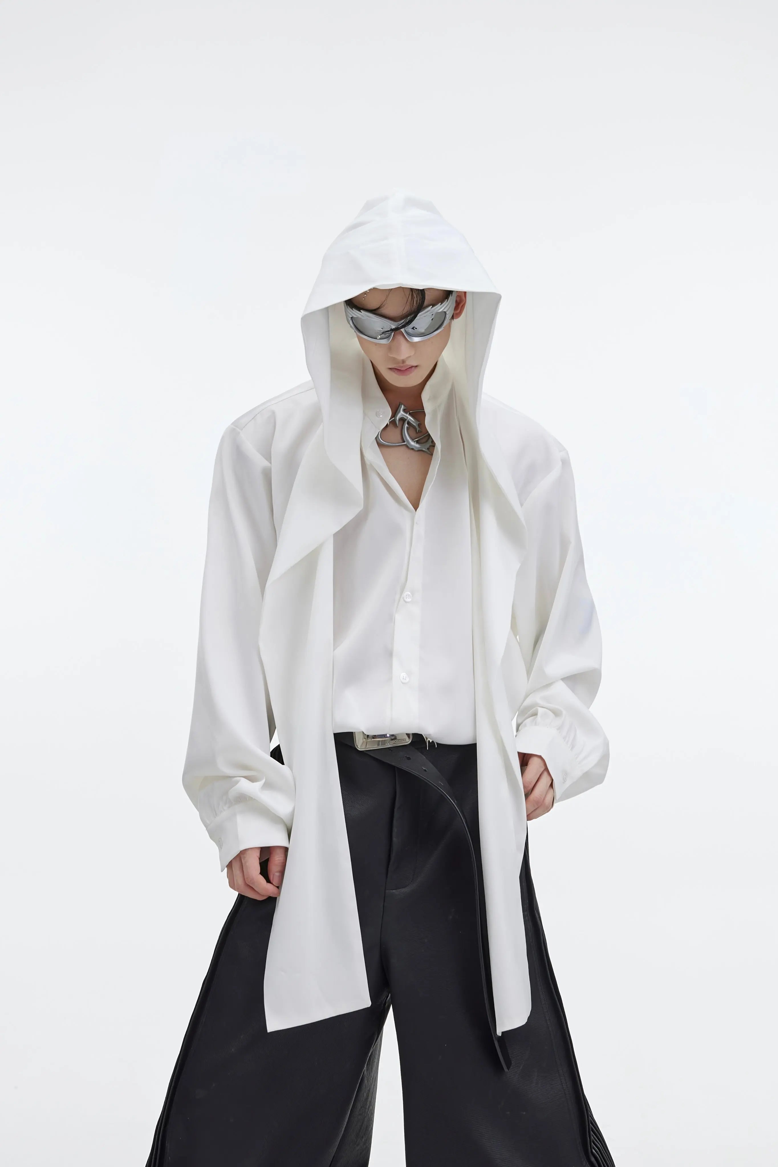 【23s September.】Shawl Hooded Long Streamer Shirt