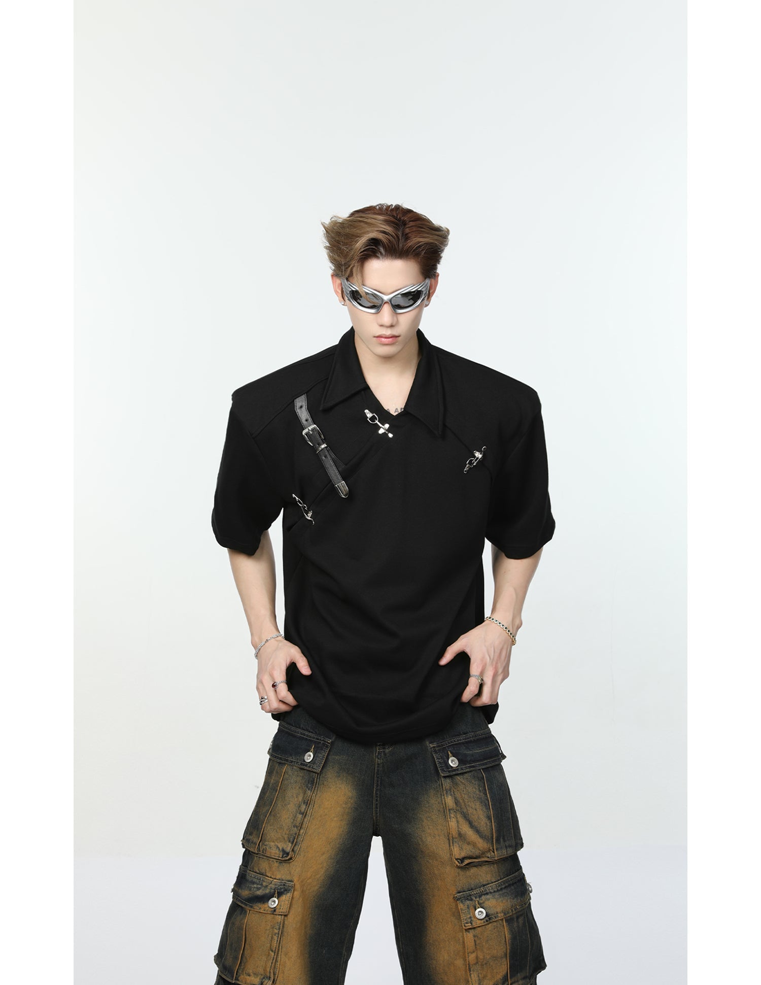 【24s May.】Metal Belt Design Lapel T-shirt